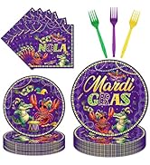96Pcs Mardi Gras Party Decorations Tableware Set Mardi Gras Nola Paper Plates Napkins Forks Crab ...