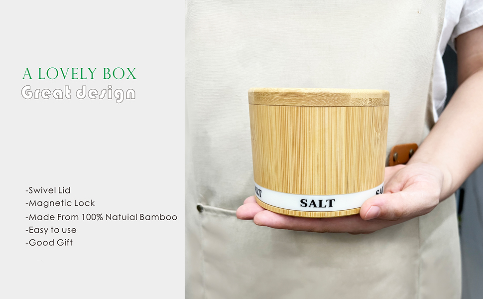 ThougrLyh Salt Box Bamboo Salt Container with Swivel Lid with Magnetic