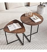 HOJINLINERO Round Coffee Table Set of 2 End Tables for Living Room,Black Small Coffee Table Livin...