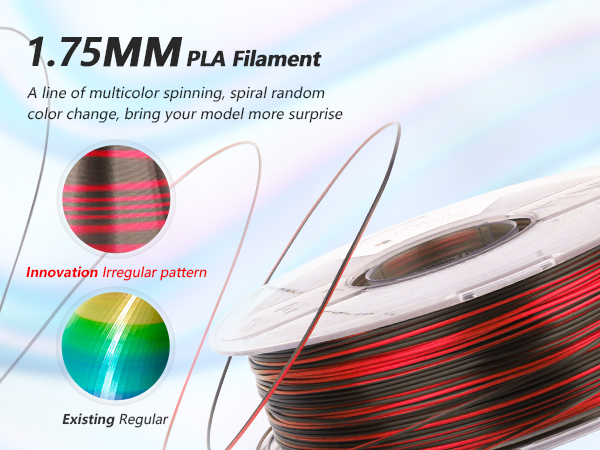 Silk PLA 3D Printer Filament, Shiny Multicolor Rainbow PLA Filament 1.75mm
