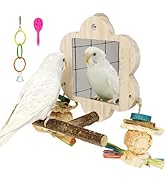 Acsist Bird Mirror with Perch, Cockatiel Mirror for Cage, Parakeet Toys with Chew Toy,Bird Cage A...