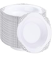 Joyido 100PCS Silver Plastic Bowls - 12 oz Silver Disposable Salad Bowls - Heavy Duty Disposable ...