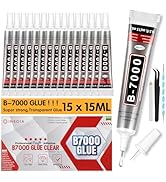 B7000 Rhinestone Glue Clear 15 PCS 15ml – Strong Transparent No Trace Jewelry Glue Kit with Preci...