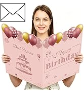 CaliLain Giant Birthday Card with Envelope(Pink and Rose Gold)