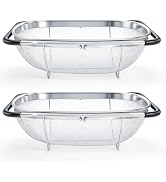 Suwimut 2 Pack Over the Sink Oval Colander for Kitchen, Stainless Steel Fine Mesh 6 Quart Straine...