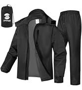 SaphiRose Men's Waterproof Rain Gear 2pcs/set Packable Rain Suit | pack in bag, stow-away hood, w...