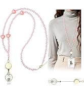 Retractable Lanyards for ID Badges, Teacher Badge Lanyards for Women, Cute Beaded Neck Key Lanyar...
