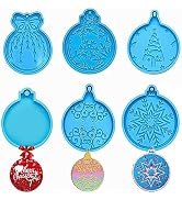 Accfore 6 Pack Christmas Resin Mold,Round Christmas Trees Snowflakes Shape Keychain Silicone Orna...