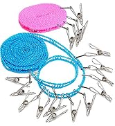 Clotheslines 2 Pack Camping Clothesline with 16 pcs Metal Clips Drying Rope Portable Windproof Tr...