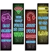 Neon Gaming Wall Art Set for Boys Bedroom