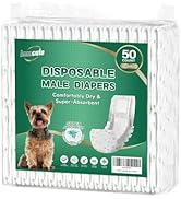 IMMCUTE Dog Diapers Male 50 Ct, XS Size, Super-Absorbent Male Dog Wraps Disposable Doggie Diapers...