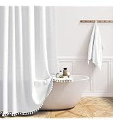 BTTN Boho Farmhouse Shower Curtain with Tassel, Linen Rustic Heavy Duty Fabric Bohemian Country U...