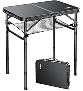 Anbte Folding Camping Table with Storage Net, Pure Black Aluminum 2ft Picnic Table 23.2" x 16" Ou...