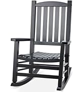 Besunbar Wood Outdoor Rocking Chair, Oversized Patio Rocking Chair w/400lbs Support & High Backre...