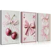 Frimeeme Pink Bow Canvas Wall Art Set of 3, Cute Bow Wall Decor, Trendy Preppy Print Picture for ...