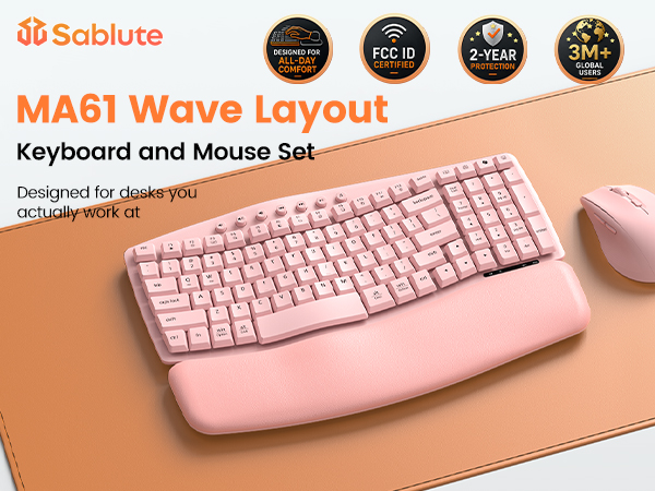 Wave Keys Ergonomic Wireless Keyboard and Mouse Combo