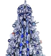 Christmas Tree Topper Wreath Bow Large Christmas Bow Tree Topper 52"x13" Dark Blue Snowflake Patt...