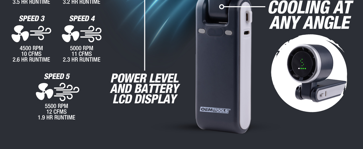 Handheld Fan Features a Built-In LCD Battery Display with 5 Adjustable Speed Settings