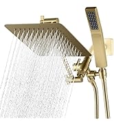 G-Promise All Metal 8-Inch Dual Square Shower Head Combo, Rain Shower Head, Handheld Shower Wand ...
