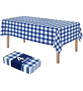 DaiUni 4 Pack Blue and White Checkered Tablecloths - 54x108 Inch Gingham Tablecloth Plastic Dispo...