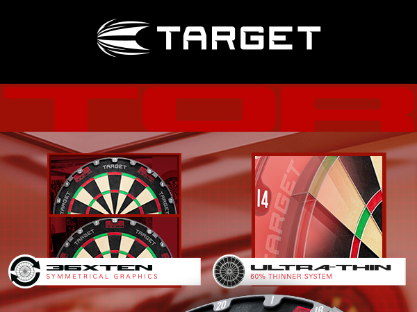 Target Darts TOR Dartboard Steel Tip Dart Modern Rotational Number Ring Premium Sisal Thin Wire