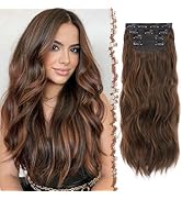 FESHFEN Clip in Hair Extensions for Women - 4 Pcs Thick Double Weft Long Wavy Soft Synthetic Blen...