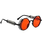 DPWOUM 1Pc Red Retro Steampunk Sunglasses Vintage Style Sun Glasses Round Metal Frame Circle Glas...