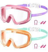 Vvinca 2 Pack Kids Swim Goggles for 3-14, Anti-Fog UV Protection Wide View Pool Goggles for Toddl...