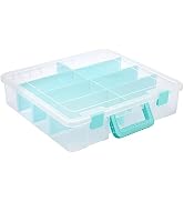 BTSKY Clear Plastic Dividing Storage Box with 8 Compartments Adjustable Storage Bin with Lid Port...
