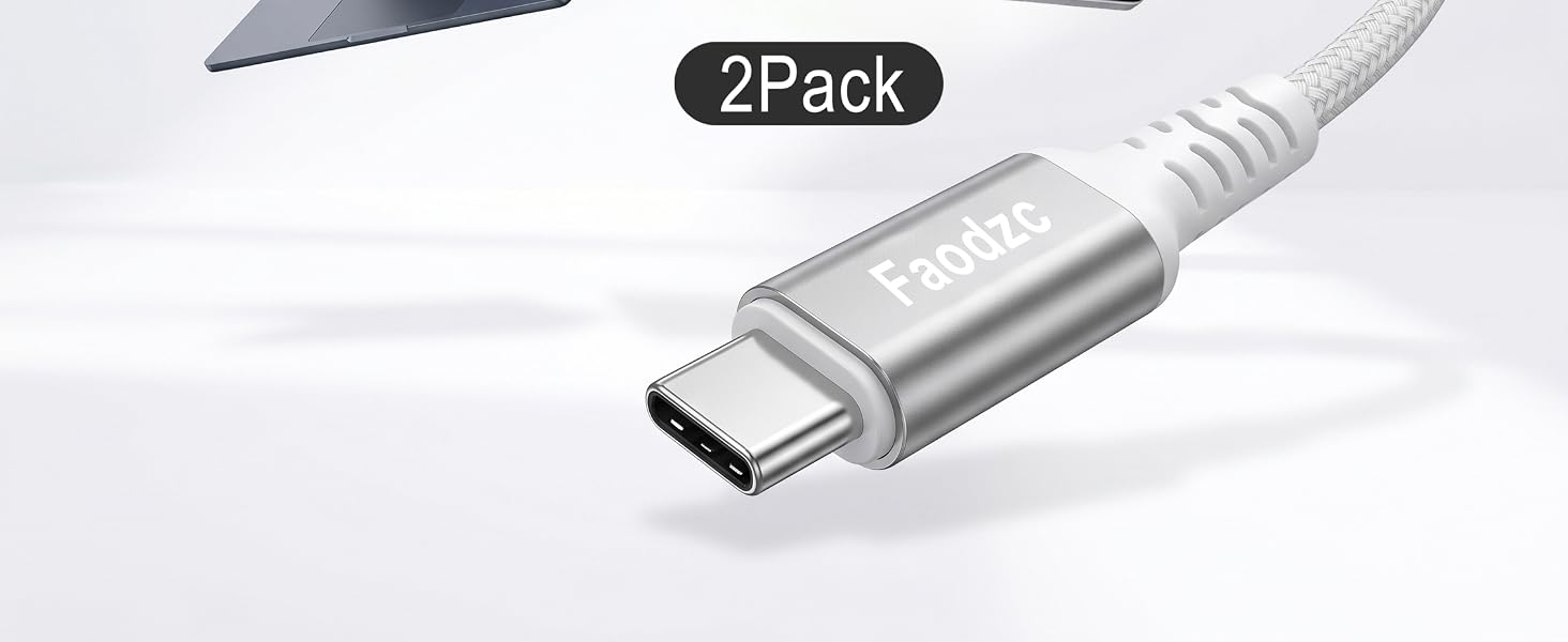 Faodzc USB-C cable compatible with Apple laptops, tablets, and smartphones.