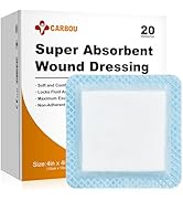 Carbou 4"x 4" Super Absorbent Wound Dressing Pads, 20 Individual Pack, Non Adhesive Absorbent Ban...