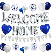 TONIFUL Welcome Home Decorations,16 Inch Silver Welcome Home Foil Balloon Banner Blue Silver Conf...