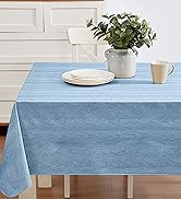Newbridge Blue Moire Wavy Solid Color Print Heavy Weight Vinyl Flannel Backed Tablecloth, Indoor/...