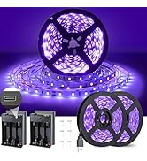 NEWREACH 16.4ft USB Black Light Strip with Battery Box, 5V LED Blacklight Strip 300LEDs for Glow ...