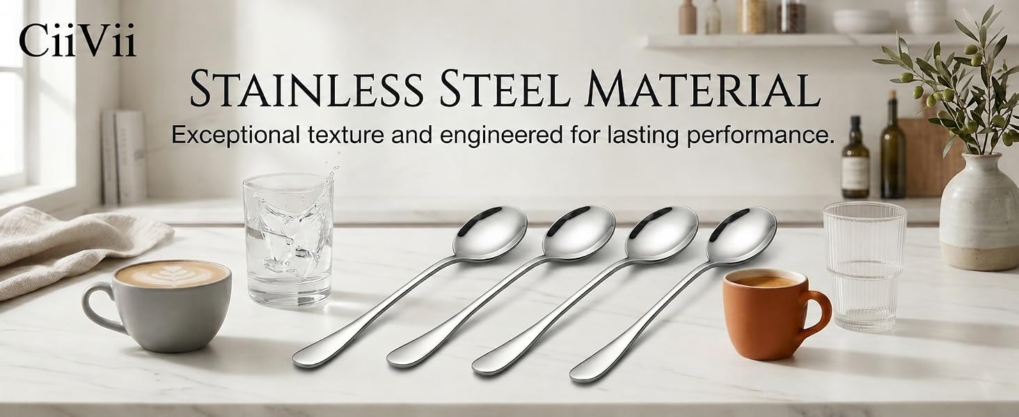 4Pcs Stainless Steel Silver Round Spoon