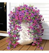 Roberly 4 Pcs Artificial Hanging Flowers for Outdoors, Realistic Faux Silk Flowers UV Resistant F...