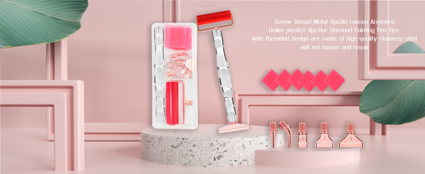 Diamond Art tool Color: White Pen; Rose gold Metal Tips,Red roller