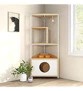 Corner Cat Tower, Cat Tree with Scratching Post, Cat Condo with Feeding Station and Climbing Plat...