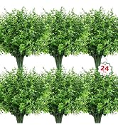 Roberly 24 Bundles Artificial Greenery Stems, UV Resistant Eucalyptus Fake Plants Outdoor Shrubs ...