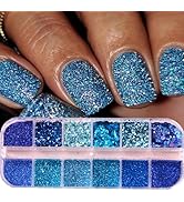Nail Art Foil Flakes Powder 3D Holographic Nail Art Foil Glitter Sequins Blue Glitter Nails for W...