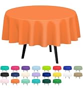 QIKSION 2 Pack Orange Plastic Tablecloth Disposable Circle Table Covers Orange Table Cloths for P...