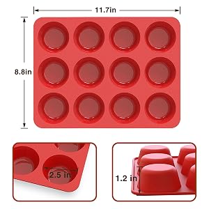 12 cup silicone cupcake pan with 2.5 inch for homemade muffin,cupcake,egg bite,quiche
