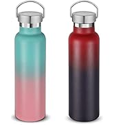 Neihepal 20 oz Insulated Water Bottles Bulk 2 Pack,Stainless Steel Double Wall Sport Bottle with ...