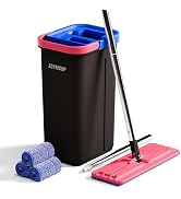 JOYMOOP Flat Mop System, Microfiber Mop and Bucket Set, Black, Household & Commercial Floor Clean...