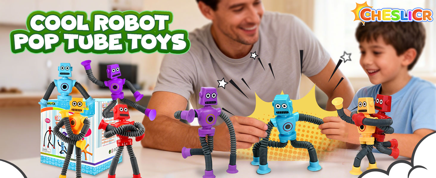 cool robot pop tube toys, the best choice for toddler and kids to play with toys.