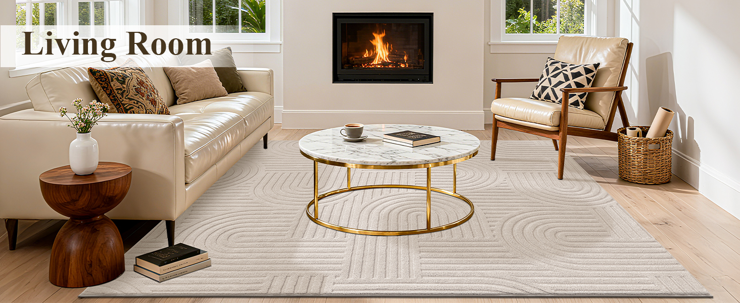 light beige cream living room rug geometric arch rug