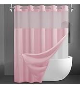 SORTTO No Hook Slub Textured Shower Curtain with Snap in Liner - Pink Fabric Outer Curtain & Wate...