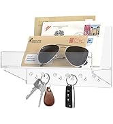 BOSSCASA Acrylic Mail Holder with Key Hooks, Wall-Mounted Key and Mail Holder, Key Holder for Wal...