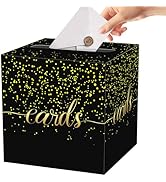 CaliLain Black Card Box with Gold Foil Polka Dots; Card Box for Party, Graduation, Baby Shower, W...