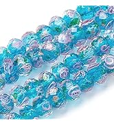 PH PandaHall 70pcs 6~8mm Gold Sand Lampwork Beads Glass Handmade Round Loose Beads for Rosary Mak...